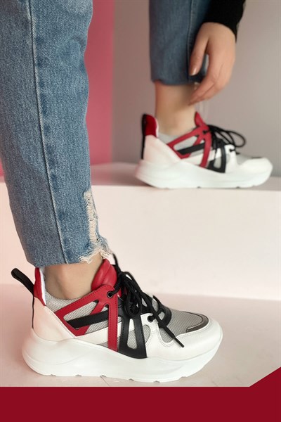 SHOETEK Jasnin Kadın Sneakers Gümüş Kırmızı